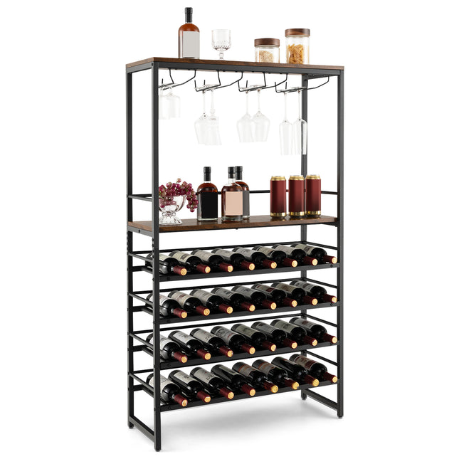 Freestanding Wine Bakers Rack with 4- Tier Wine Storage and 4 Rows of Stemware Racks, Costway, 4