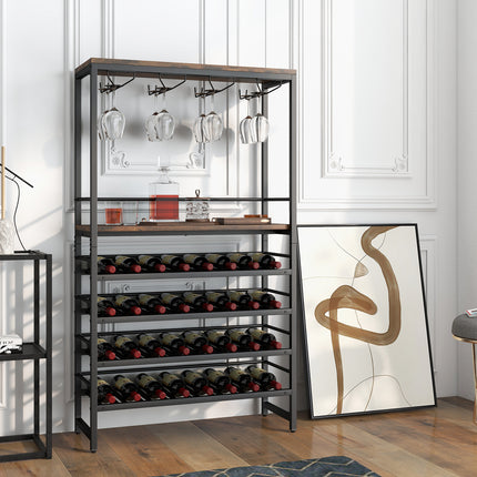 Freestanding Wine Bakers Rack with 4- Tier Wine Storage and 4 Rows of Stemware Racks, Costway, 7