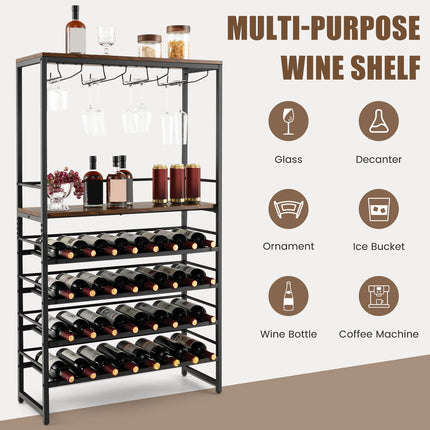 Freestanding Wine Bakers Rack with 4- Tier Wine Storage and 4 Rows of Stemware Racks, Costway, 9