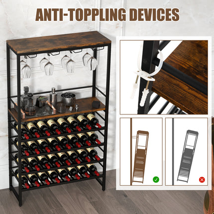 Freestanding Wine Bakers Rack with 4- Tier Wine Storage and 4 Rows of Stemware Racks, Costway