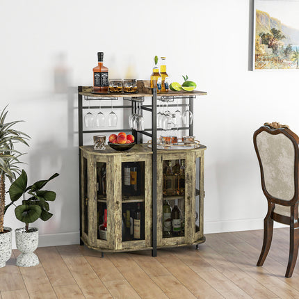 Industrial Corner Bar Cabinet with Glass Holder and Adjustable Shelf, Taupe, Costway, 2