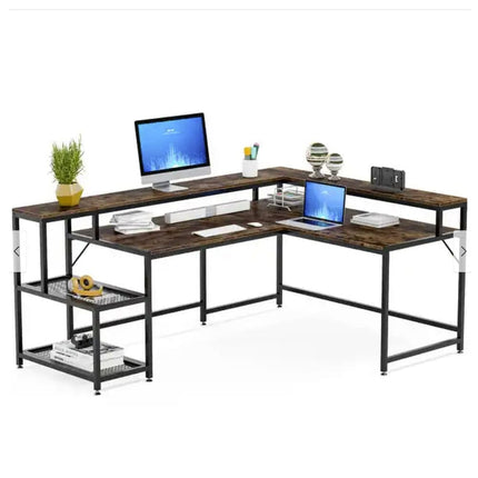 L Shaped Computer Desk,  L Shaped Desk, Corner Computer Desk, with Monitor Stand, with Storage Shelf, Tribesigns, 10