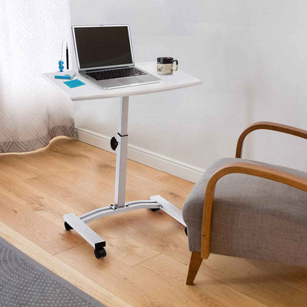 Portable Laptop Desk, Portable Laptop Table, Adjustable Laptop Desk, Laptop Stand on Wheels, White, Tatkraft Cheer, 5