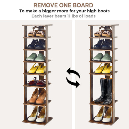 Wooden Shoes Storage Stand 7 Tiers Shoe Rack Organizer Multi, shoe Rack Shoebox, Rustic Brown, Costway, 7