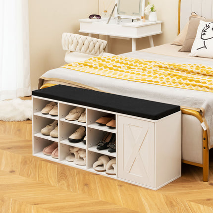 9-cube Shoe Bench with Adjustable Shelves and Removable Padded Cushion, White, Costway, 3