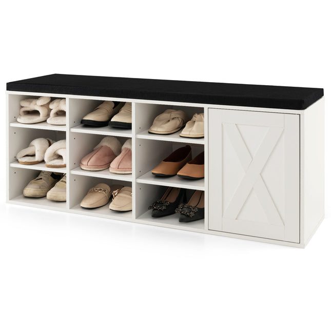 9-cube Shoe Bench with Adjustable Shelves and Removable Padded Cushion, White, Costway, 5