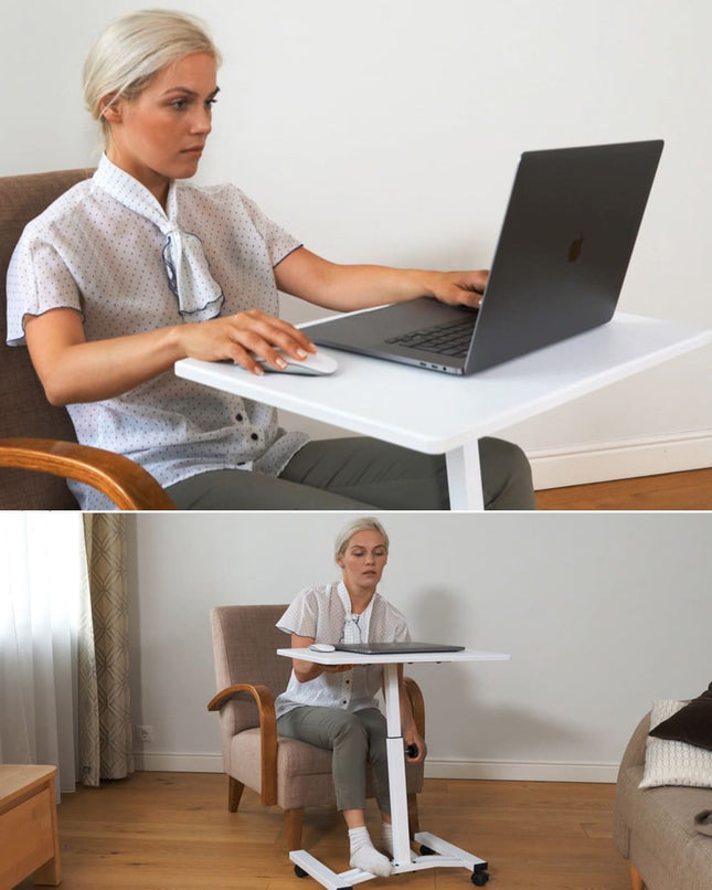 Portable Laptop Desk, Portable Laptop Table, Adjustable Laptop Desk, Laptop Stand on Wheels, White, Tatkraft Cheer, 1