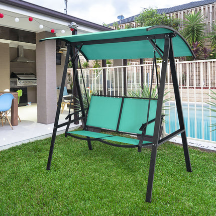 Patio Swing with Weather Resistant Glider and Adjustable Canopy, 2 Person, Green, Costway, 2