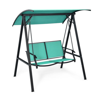 Patio Swing with Weather Resistant Glider and Adjustable Canopy, 2 Person, Green, Costway, 1