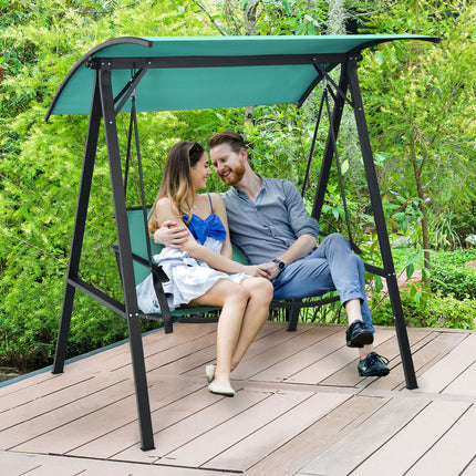 Patio Swing with Weather Resistant Glider and Adjustable Canopy, 2 Person, Green, Costway, 7