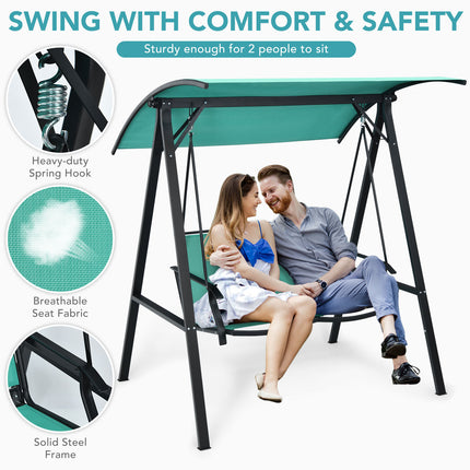 2 Person Patio Swing with Weather Resistant Glider and Adjustable Canopy, Green, Costway