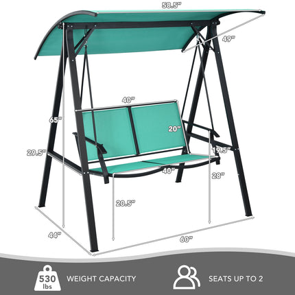 Patio Swing with Weather Resistant Glider and Adjustable Canopy, 2 Person, Green, Costway, 6