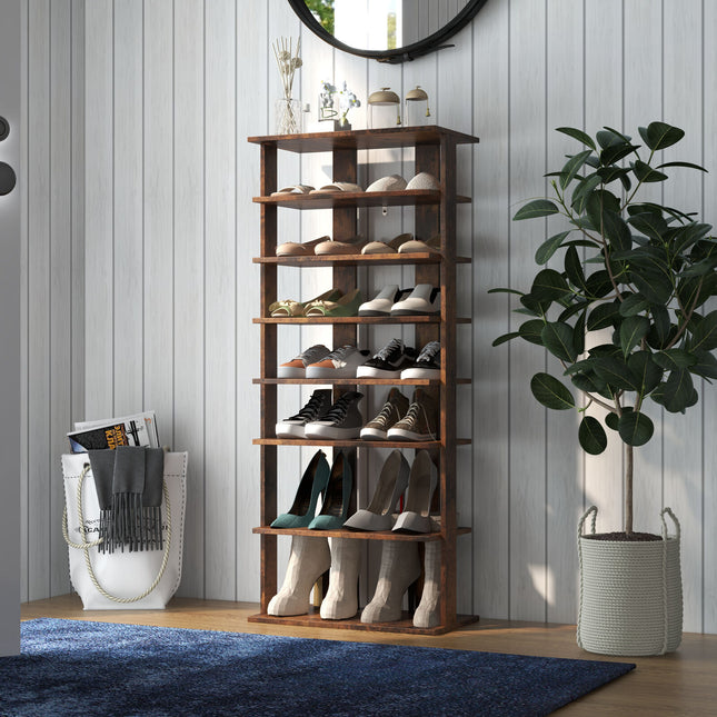 Shoe Rack, 7 Tiers Vertical Shoe Rack for Front Door, Rustic Brown, Costway, 2