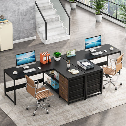 L Shaped Desk, 59-Inch, Reversible L Shaped Desk, L-Shaped Desk with Drawers, L-Shaped Desk with Shelves Black, Tribesigns, 5