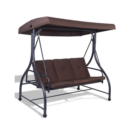 Converting Outdoor Swing Canopy Hammock with Adjustable Tilt Canopy, 3 Seats, Brown, Costway, 4