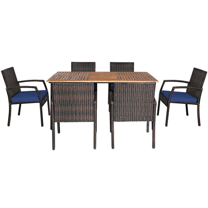 Outdoor Patio Furniture, Outdoor Dining Set, Dining Set, Patio Rattan Cushioned Dining Set with Umbrella Hole, Costway, 4