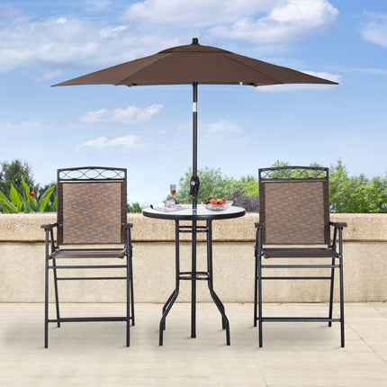 Patio Bar Set for 2 with 6 Adjustable Tilt Umbrella Brown Outdoor Bistro Set Folding Chairs, Outsunny, 1