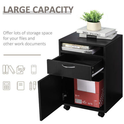 Mobile Storage Cabinet Organizer with Drawer Black Printer Stand with Castors for Office, HOMCOM, 4