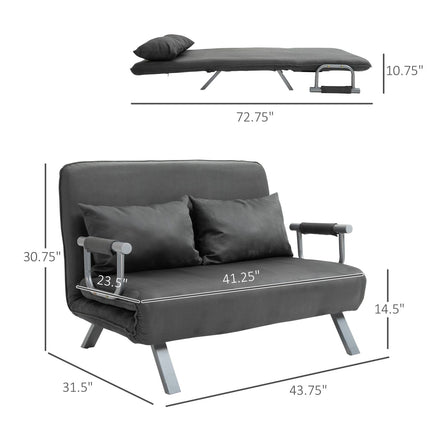 Convertible Chair Bed 5 Position Adjustable Sleeper Armchair with Pillows Dark Grey, HOMCOM, 2