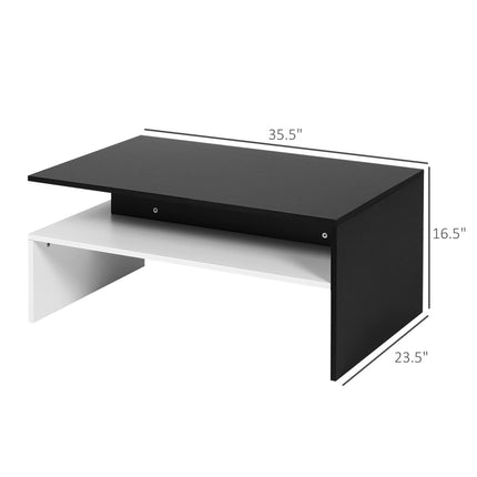 Modern Coffee Table Black/White 2-Tier Rectangular Center Table with Storage Shelves, HOMCOM, 2