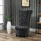 High Back Chair Armless Throne Upholstered Button-Tufted Design with Rubberwood Legs Black, HOMCOM, 1