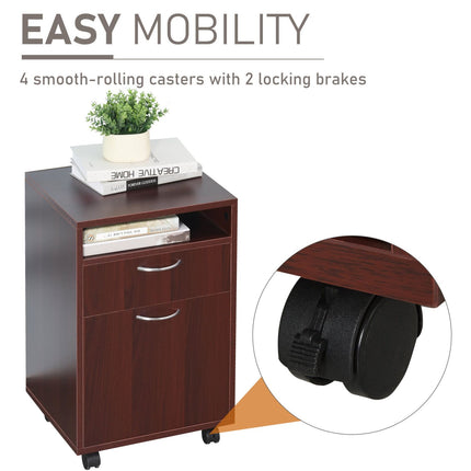 Mobile File Cabinet Organizer with Drawer Brown Printer Stand with Castors for Office, HOMCOM