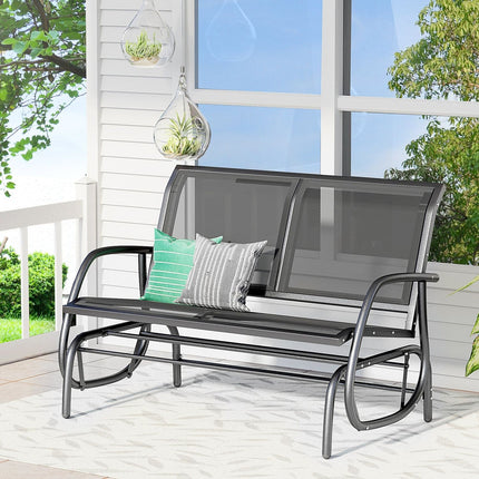 Outdoor Glider Rocking Chair for 2, Patio Bench Swing with Steel Frame, Ideal for Garden, Porch - Black, Outsunny, 1