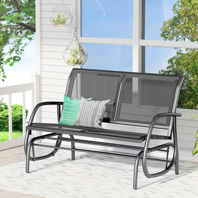 Outdoor Glider Rocking Chair for 2, Patio Bench Swing with Steel Frame, Ideal for Garden, Porch - Black, Outsunny, 1