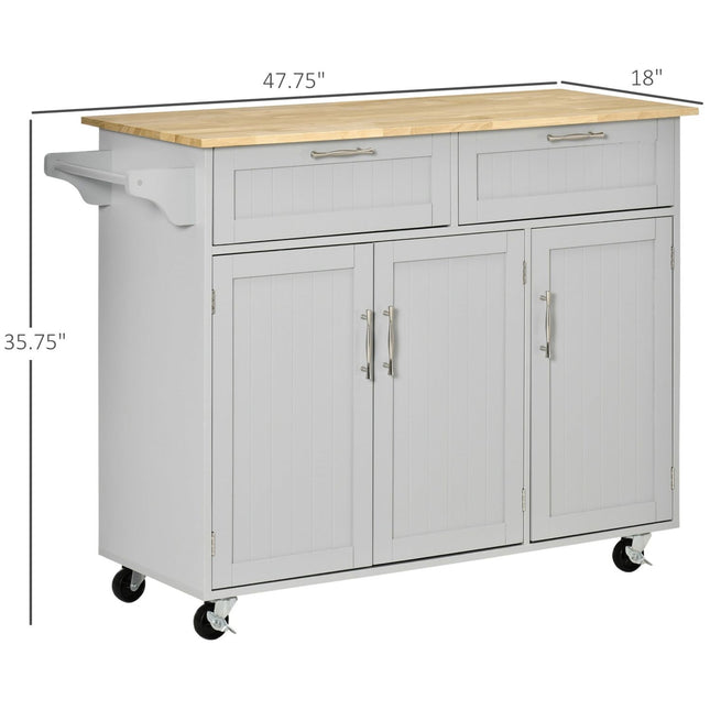 48inch Kitchen Island Cart Rolling, Gray with Storage Drawers, Adjustable Shelves, HOMCOM, 2