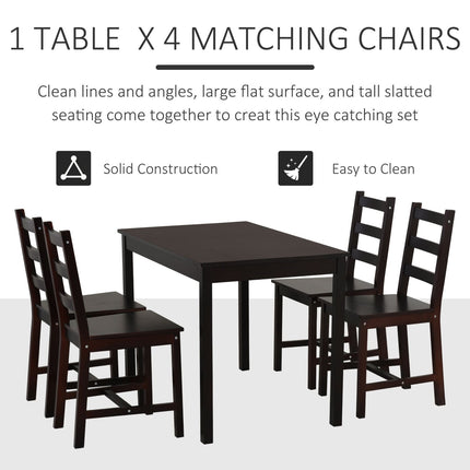 7 Piece Dining Set Wooden Kitchen Table Chairs Breakfast Nook Chestnut, HOMCOM, 1