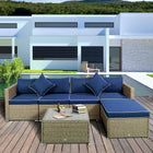 6pc Outdoor Rattan Sofa Set, Sectional Wicker Patio Furniture with Cushions & Coffee Table, Navy Blue, Outsunny, 1