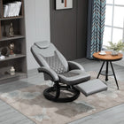 PU Recliner Reading Armchair with Footrest, Swivel Lounge Chair with Headrest, Wood Base Gray, HOMCOM, 1