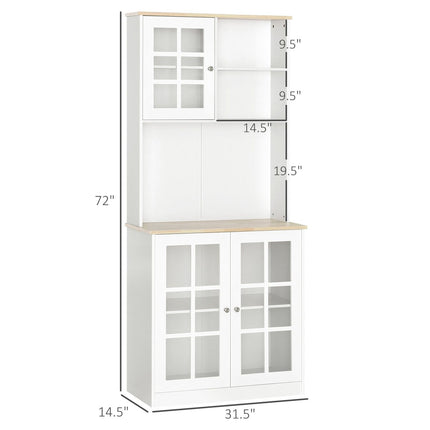 72inch Kitchen Pantry Cabinet Storage, Freestanding Storage Cabinet with Hutch, Countertop, White, HOMCOM, 2