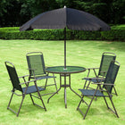 Patio Dining Set, 6 Piece, Outdoor with Umbrella, Folding Chairs & Round Table - Black, Garden & Poolside, Outsunny, 1