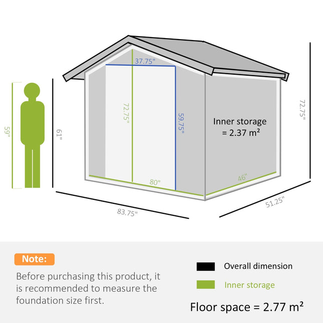 Metal Garden Shed 7 x 4 inch, Dark Gray Spacious Outdoor Storage Organizer with Ventilation, Outsunny, 2