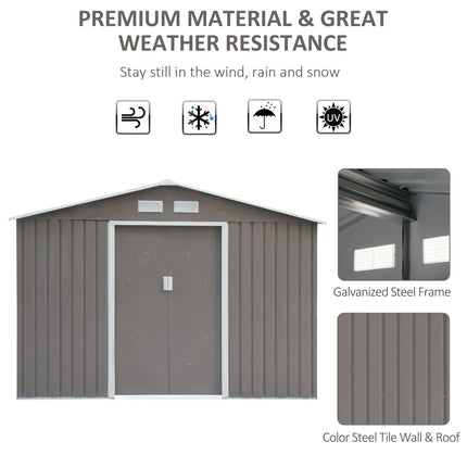 Metal Storage Shed, Tool Kit House with Foundation, 2 Sliding Door and 4 Vents, for Outdoor Backyard, Garden, Grey, Outsunny, 3