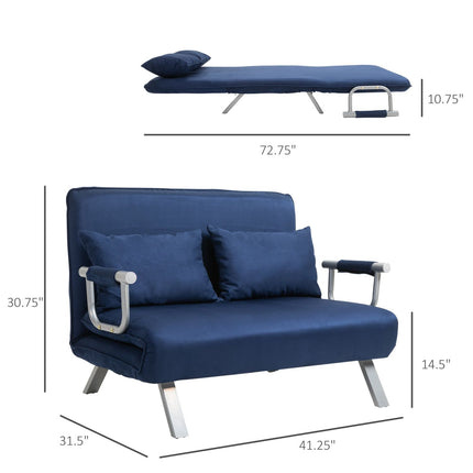 Sleeper Chair Bed Convertible Sofa 5 Position Adjustable Armchair with Pillows Blue, HOMCOM, 2