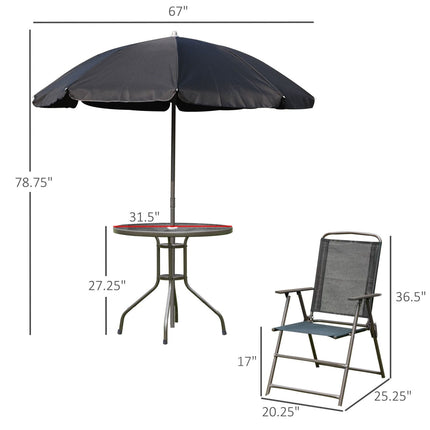 Patio Dining Set, 6 Piece, Outdoor with Umbrella, Folding Chairs & Round Table - Black, Garden & Poolside, Outsunny, 2