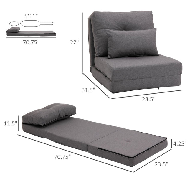 Sofa Bed Convertible Couch with Adjustable Backrest and Pillows Dark Grey, HOMCOM, 2