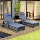 3 Pieces Wicker Chaise Lounge Chair Set Outdoor with Side Table & Wheels, Adjustable Backrest Height Outsunny, 1