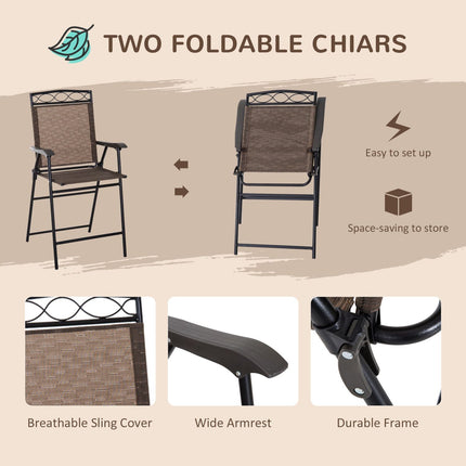 Patio Bar Set for 2 with 6 Adjustable Tilt Umbrella Brown Outdoor Bistro Set Folding Chairs, Outsunny, 4