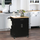 Portable Kitchen Storage Trolley Black with Magnetic Door Catch, Rubberwood Top on Wheels, HOMCOM, 1