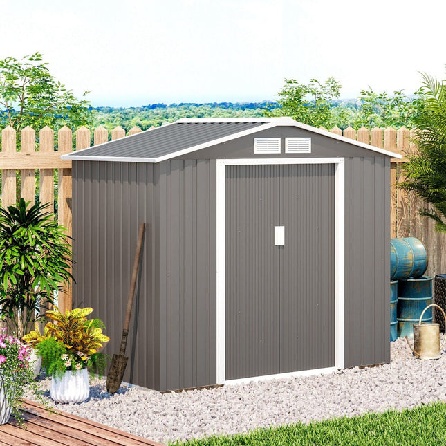 Garden Storage Shed Organizer, 7 x 4 inch, Metal Outdoor Backyard Garden Utility Storage Tool Shed Kit Gray White, Outsunny, 1