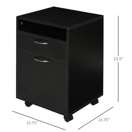 Mobile Storage Cabinet Organizer with Drawer Black Printer Stand with Castors for Office, HOMCOM, 2