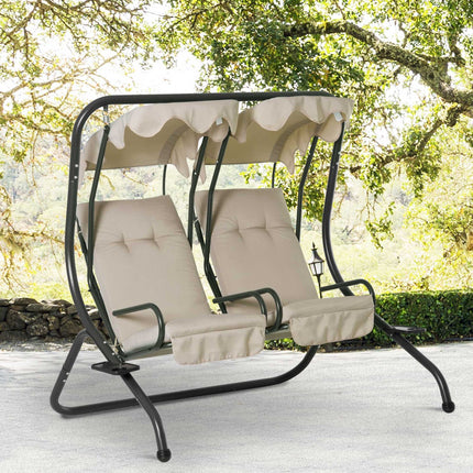 Patio Swing Chair 2-Seater with Cup Holder Beige Modern Outdoor Porch Seats Removable Canopy, Outsunny, 1