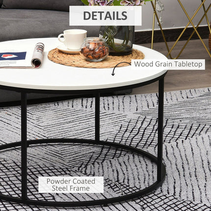 Minimalist Living, 32inch White Round Coffee Table with Black Metal Frame, HOMCOM