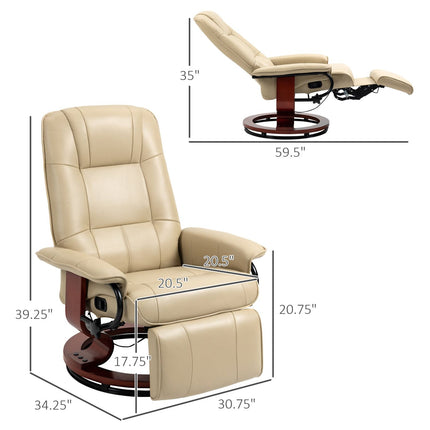 Faux Leather Manual Recliner, Adjustable Swivel Lounge Chair with Footrest, Armrest and Wrapped Wood Base, Cream White, HOMCOM, 2