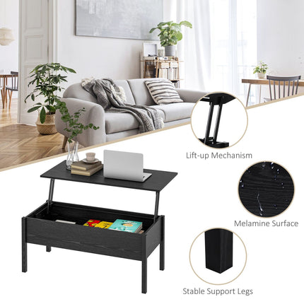 Lift Top Coffee Table with Storage Black Modern Chic Style for Living Room Stability Support, HOMCOM