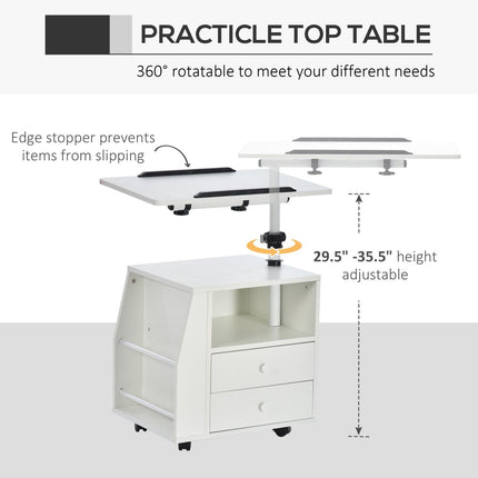 Lift Top End Table, Adjustable Height Tabletop 2 Storage Drawers Living Room Bedroom, HOMCOM, 3