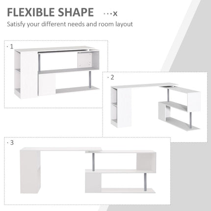 L-Shaped Desk 55inch, Rotating White Corner Computer Workstation with Storage, HOMCOM, 3